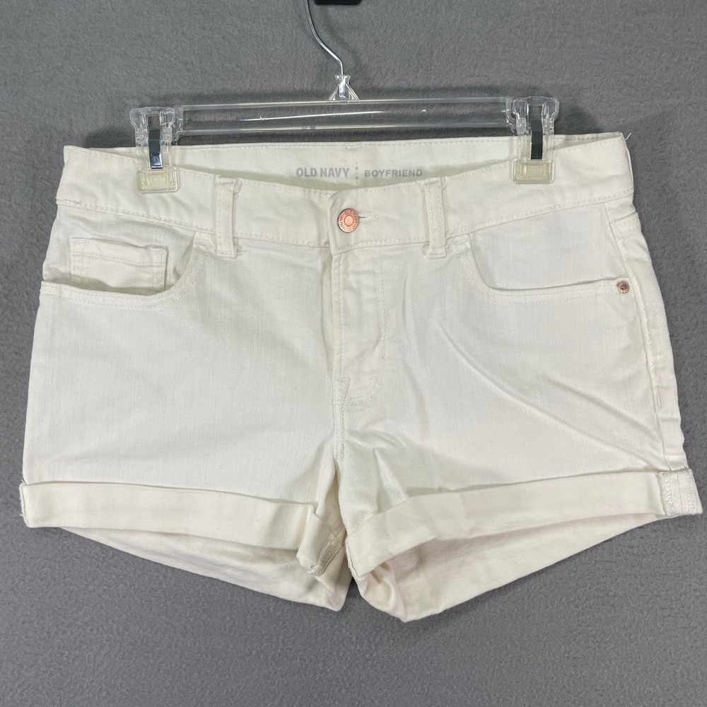 Old Navy Womens White Boyfriend Shorts Size 8‎ Roll Cuff Denim Casual
